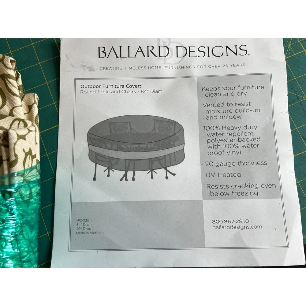 Ballard Designs NEW Leaf Print Outdoor Furniture Cover Round Table & Chairs 84"